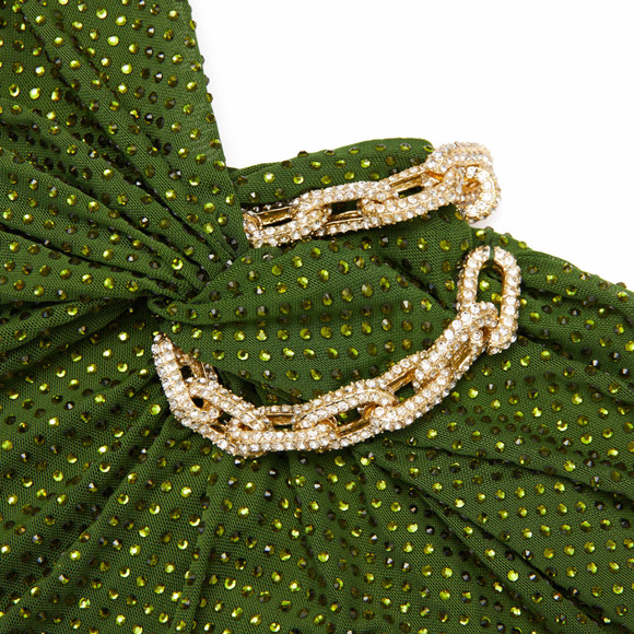 SELF PORTRAIT Olive Rhinestone Embellished Maxi Dress UK 8 US 4 - Picture 5 of 16